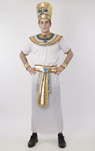 Carnavalife Disfraz de Rey Faraón Egipcio Hombre para Disfraz de Griego Adulto, Toga Blanca con Hombro Pulseras Cinturón y Gorro para Disfraz Egipto Antiguo Príncipe (S)