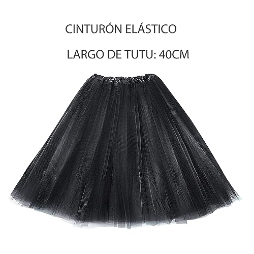 CARNAVALIFE Disfraz Halloween Mujer y Niña Personalizable con Falda Tutu+Diadema+Flor o Choker para Cosplay Bruja Catrina Calavera Fantasma Viuda Gótica Esqueleto Araña Velo Novia Cadáver (Negro Flor)