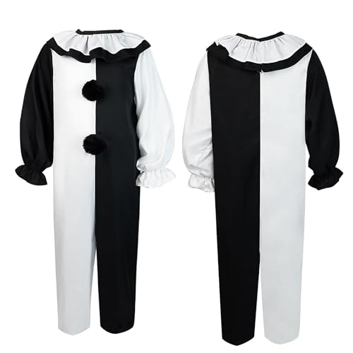 Carnavalife Disfraz Terrifier Niño Niña Infantil 3-12 años, Disfraz Terrifier Adulto Mujer Hombre S M L Unisex, Disfraz Payaso Asesino Blanco y Negro, Mono Blanco y Negro, (S)