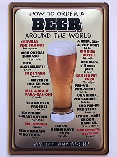 Cartel de metal de 20 x 30 cm con texto en inglés "To order Beer Aound the world"