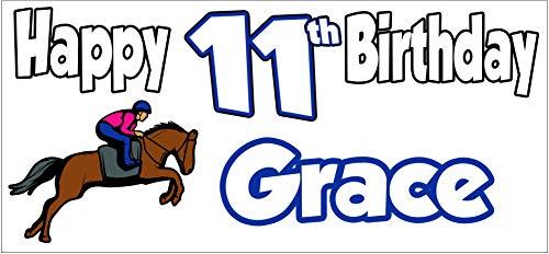 Cartel personalizable para 11 cumpleaños con diseño de jinete a caballo (2 unidades)