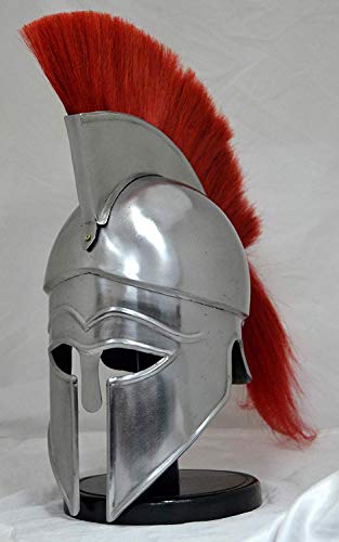 Casco de armadura corintia griega medieval con casco espartano de caballero pluma roja réplica de disfraces de Halloween