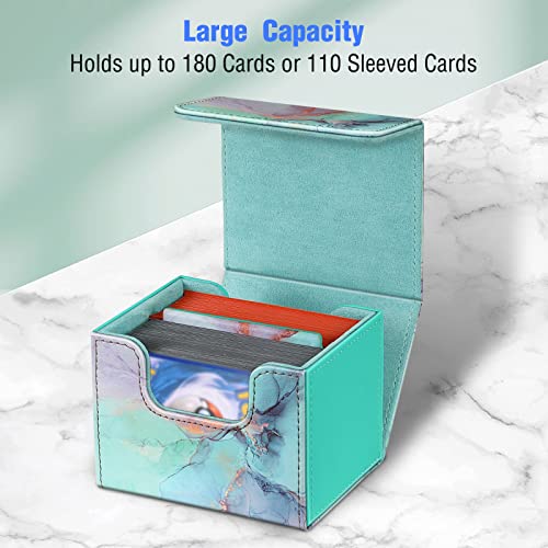 CASEBOT Caja de cartas compatible con MTG/TCG/CCG, funda magnética para tarjetas de juego de gran tamaño que se adapta a más de 180 tarjetas de juego con divisor de poliuretano (mármol esmeralda)