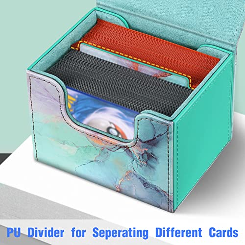 CASEBOT Caja de cartas compatible con MTG/TCG/CCG, funda magnética para tarjetas de juego de gran tamaño que se adapta a más de 180 tarjetas de juego con divisor de poliuretano (mármol esmeralda)