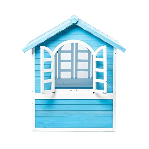 Casita de Madera Sostenible para niños Ocean - Azul Claro-Casa de Juego para jardín Infantil con Puerta y Ventanas y Pizarra para Dibujar