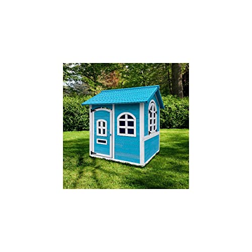 Casita de Madera Sostenible para niños Ocean - Azul Claro-Casa de Juego para jardín Infantil con Puerta y Ventanas y Pizarra para Dibujar