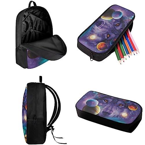 chaqlin Mochila para niños, niñas, adolescentes, duradera, de 17 pulgadas, con estampado de lobo, Galaxia Planeta Lobo, talla única