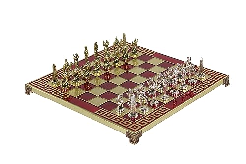 Chessgammon Juego de ajedrez de Metal Rojo con Piezas de ajedrez Egipcio de 11 Pulgadas