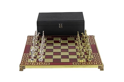 Chessgammon Juego de ajedrez de Metal Rojo con Piezas de ajedrez Egipcio de 11 Pulgadas