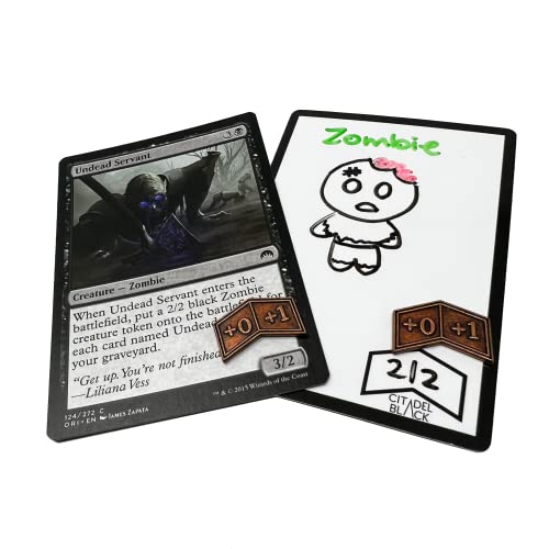 Citadel Black Juego de 50 fichas MTG de borrado en seco – con 2 gomas de borrar, reversible reutilizable doble cara universal tokens tarjeta proxy Magic: The Gathering