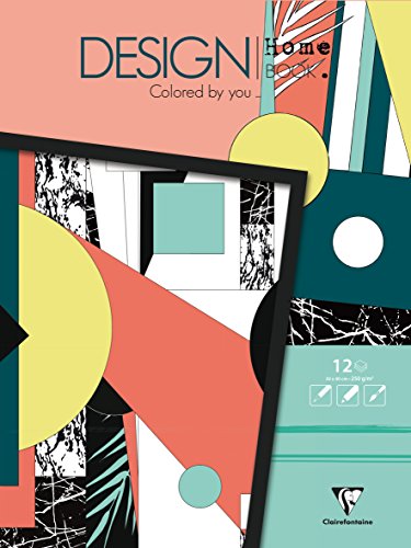 Clairefontaine 97448C - Un bloc de 12 feuilles de dessin prêt à colorier au format maxi 30x40 cm, Design Home Book Graphique