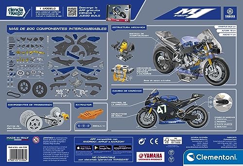 Clementoni 55506 Construcciones Yamaha M1 Juego de Construcciones, para Montar Tu Propia Moto Yamaha, con App de Instrucciones, a Partir de 8 Años, Juguete en Español