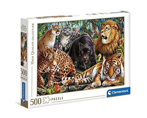 Clementoni Gatos 500pzs Does Not Apply 500 Piezas Animales, Wild Cats, felinos Salvajes, Puzzle Adulto(35126), Multicolor, M