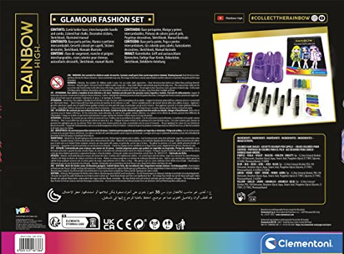 Clementoni Rainbow High-Kit Fashion-Juego Creativo 6 años (Italiano, Inglés, Francés, Alemán, Español, Holandés Y Polaco), Made In Italy, Multicolor (18738)