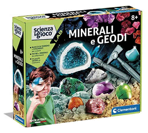 Clementoni - Scienza Lab Geodi-Set Mineralogía con Ladrillo para Excavar, Laboratorio Mineral, Juego Científico 8 Años (Versión en Italiano) -Made in Italy, Color, 19350