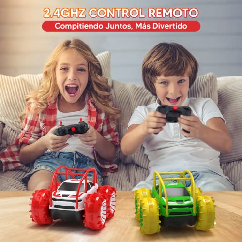 Coche Teledirigido, Rotación Volteo de 360°y 60 Minutos Tiempo de Juego, 4WD RC Coche de Alta Velocidad de Acrobacias, 2.4GHz Coche de Juguete Batería Recargable y Luz LED, Regalo para Niños 3-12 Años