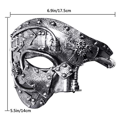 Coddsmz Masquerade Máscara de Steampunk Fantasma de la máscara Veneciana Máscara de Fiesta mecánica (Plata Antigua)