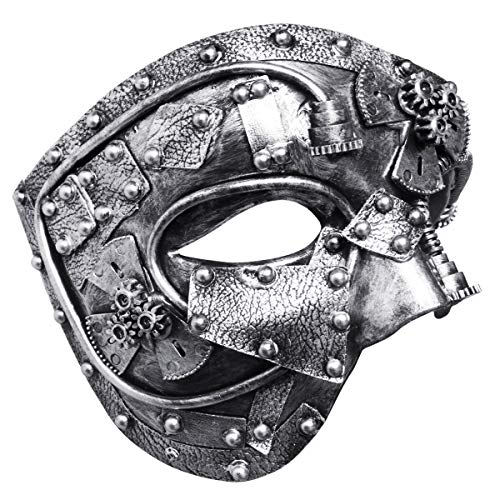 Coddsmz Masquerade Máscara de Steampunk Fantasma de la máscara Veneciana Máscara de Fiesta mecánica (Plata Antigua)