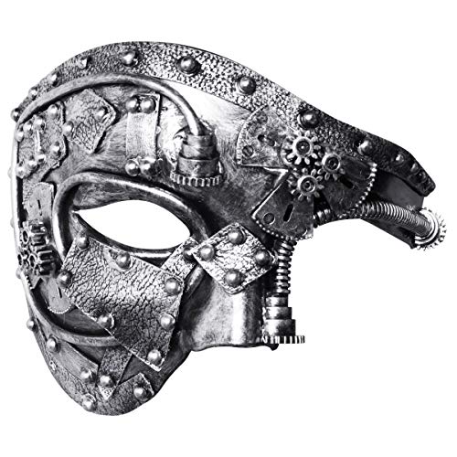 Coddsmz Masquerade Máscara de Steampunk Fantasma de la máscara Veneciana Máscara de Fiesta mecánica (Plata Antigua)