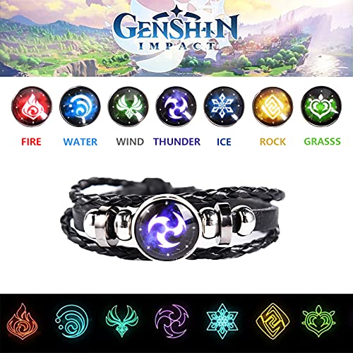 colmanda Genshin Pulsera Impact, 7 Piezas Pulsera de Animación Periférica Juego de anime Pulsera con Elementos Luminosos de Anime, Pulsera Trenzada Cosplay para Fanático del Juego Pulsera Regalo