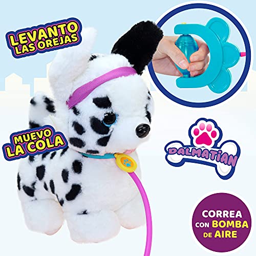 COLORBABY 46677, Dálmata de peluche, SPRINT, Correa con bomba de aire, Perrito juguete con sonido, Levanta orejas y colita, Peluches que andan, A partir de 18 meses, Incluye pilas, Regalo para niños