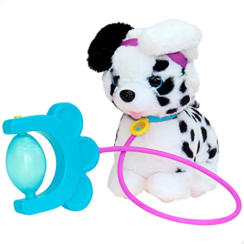 COLORBABY 46677, Dálmata de peluche, SPRINT, Correa con bomba de aire, Perrito juguete con sonido, Levanta orejas y colita, Peluches que andan, A partir de 18 meses, Incluye pilas, Regalo para niños