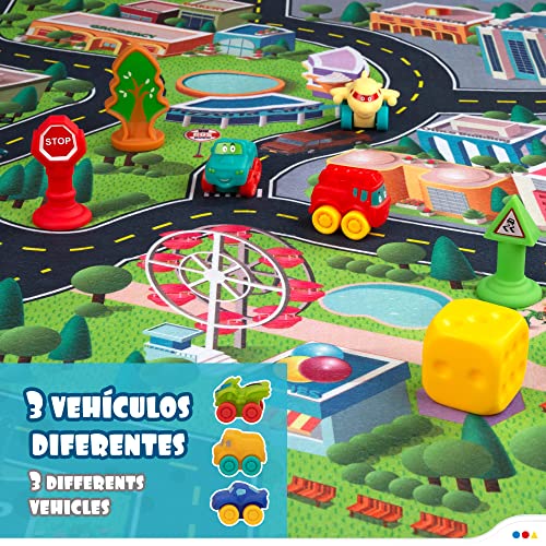 Colorbaby 49639 - Alfombra circuito coches infantil, tapete de juegos / Alfombras de juegos infantiles, alfombra para niños / Juguetes para niños, incluye accesorios blandos