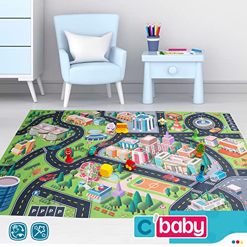 Colorbaby 49639 - Alfombra circuito coches infantil, tapete de juegos / Alfombras de juegos infantiles, alfombra para niños / Juguetes para niños, incluye accesorios blandos