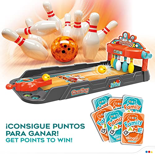 COLORBABY 49837 - Juego de mesa Bolos con 3 bolas para lanzamiento / Juguetes para niños, regalos originales, juegos de mesa para niños / Mini Bolera, Bowling