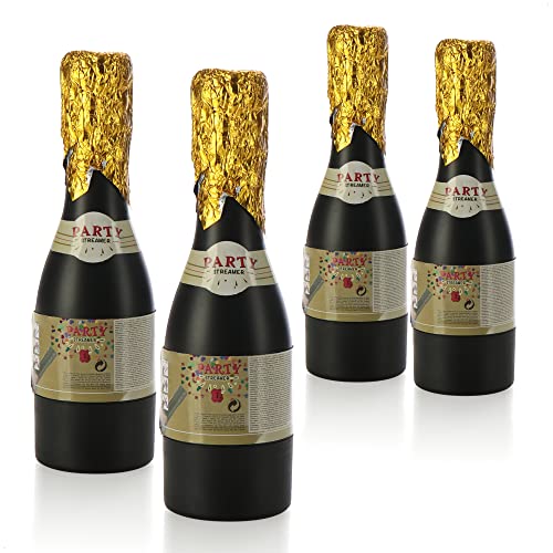 COM-FOUR® 4x Shooter Party Popper Champagne - Cañón de confeti para la víspera de Año Nuevo, fiestas, cumpleaños (4 piezas - botella de champagne)