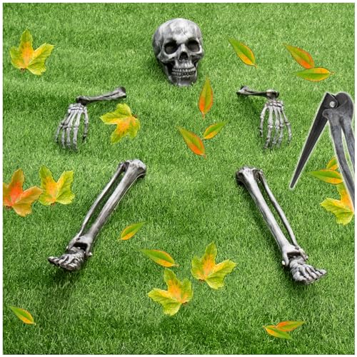 com-four® Juego de Huesos de 5 Piezas - Decoración Premium de Halloween - Esqueleto Humano Parcial con Anclaje al Suelo - Decoración de Huesos Artificiales para el jardín