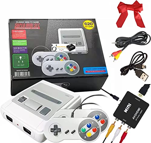 Consola 620 con Juegos Retro, Sistema con Juego integrada y 2 Controladores clásicos, Convertidor AV a HDMI de Audio y Video Soporte 1080P con Cable USB para niños y Adultos, Regalo, Cumpleaños