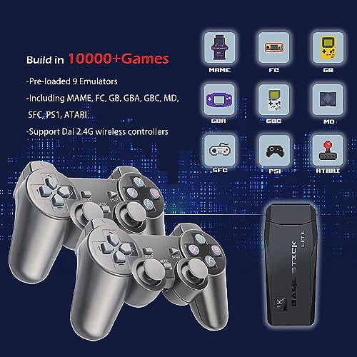 Consola retro, salida HDMI 4K, plug-and-play con dos controladores inalámbricos 2,4 G, 9 emuladores clásicos, 20000 juegos clásicos integrados (64G)