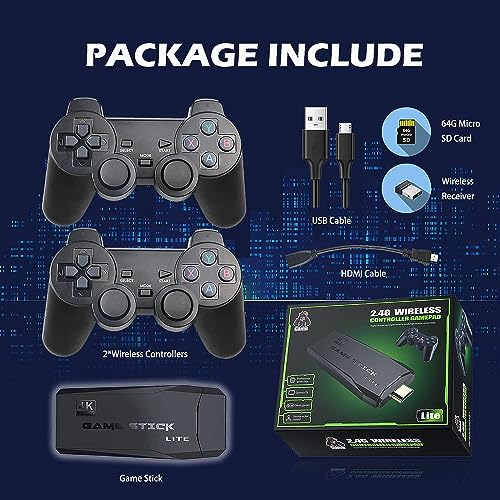 Consola retro, salida HDMI 4K, plug-and-play con dos controladores inalámbricos 2,4 G, 9 emuladores clásicos, 20000 juegos clásicos integrados (64G)