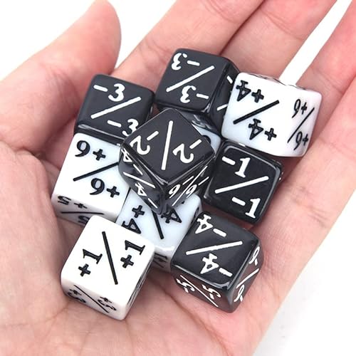 Contadores de Dados,12 PCS Token Dice D6 Loyalty Dice Set Negro + 1/+ 1 & Blanco -1/-1 Dados de Lealtad Cubo de Dados D6 Compatible con MTG CCG Card Gaming Accesorio