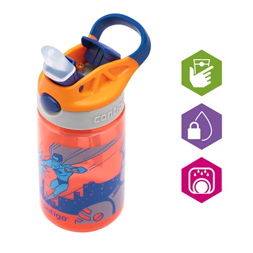 Contigo Gizmo Flip botella infantile, boquilla Autospout con pajita, botella libre de BPA, sistema antiderrame, ideal para guardería, escuela y deportes, 420 ml