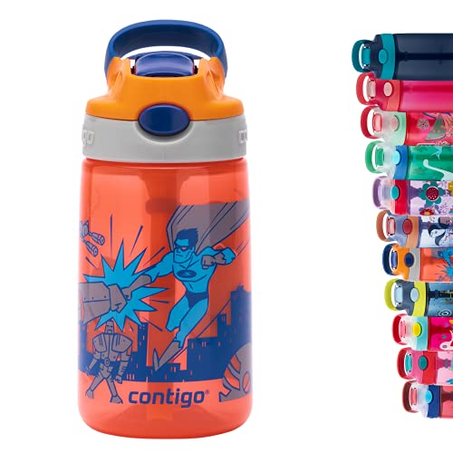 Contigo Gizmo Flip botella infantile, boquilla Autospout con pajita, botella libre de BPA, sistema antiderrame, ideal para guardería, escuela y deportes, 420 ml