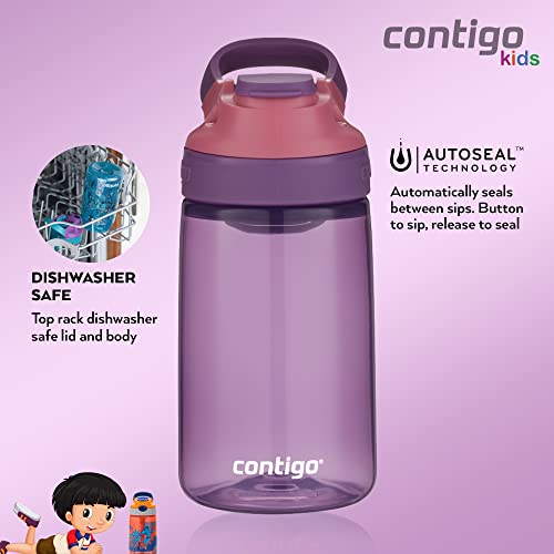 Contigo Gizmo Flip botella infantile, boquilla Autospout con pajita, botella libre de BPA, sistema antiderrame, ideal para guardería, escuela y deportes, 420 ml