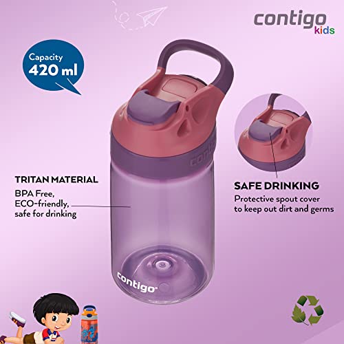 Contigo Gizmo Flip botella infantile, boquilla Autospout con pajita, botella libre de BPA, sistema antiderrame, ideal para guardería, escuela y deportes, 420 ml