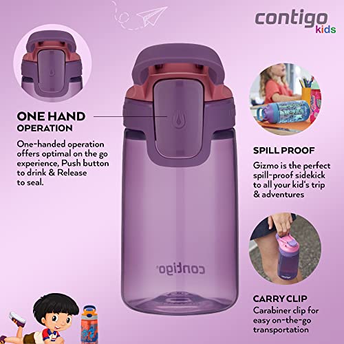 Contigo Gizmo Flip botella infantile, boquilla Autospout con pajita, botella libre de BPA, sistema antiderrame, ideal para guardería, escuela y deportes, 420 ml