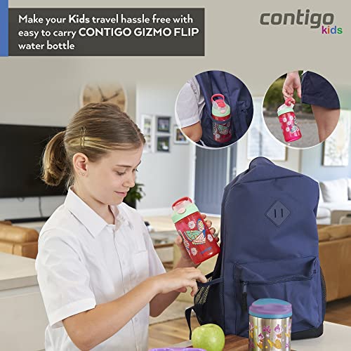 Contigo Gizmo Flip botella infantile, boquilla Autospout con pajita, botella libre de BPA, sistema antiderrame, ideal para guardería, escuela y deportes, 420 ml