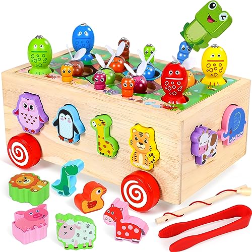 COOLJOY Juguetes Montessori | Juguetes Juegos Educativos Niños 1 2 3 Aiños | Animales Coche de Juguete de Madera Regalos de Pascua para Bebés Niño Niña