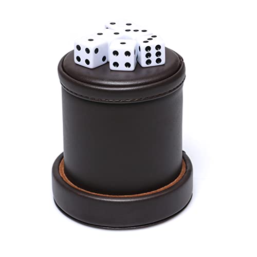 Copa de dados de piel sintética con tapa a juego, incluye 6 dados, con forro de fieltro, juego silencioso en temblor para mentirosos, juegos de dados Farkle Yahtzee