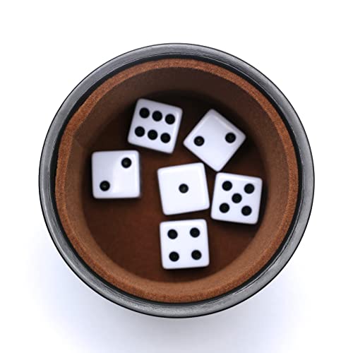 Copa de dados de piel sintética con tapa a juego, incluye 6 dados, con forro de fieltro, juego silencioso en temblor para mentirosos, juegos de dados Farkle Yahtzee