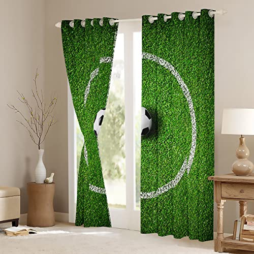 Cortina de fútbol con ventana de balón de fútbol para dormitorio, campo de fútbol, juegos competitivos, cortinas opacas (30%-50%), tratamientos de ventana deportiva W52* L63