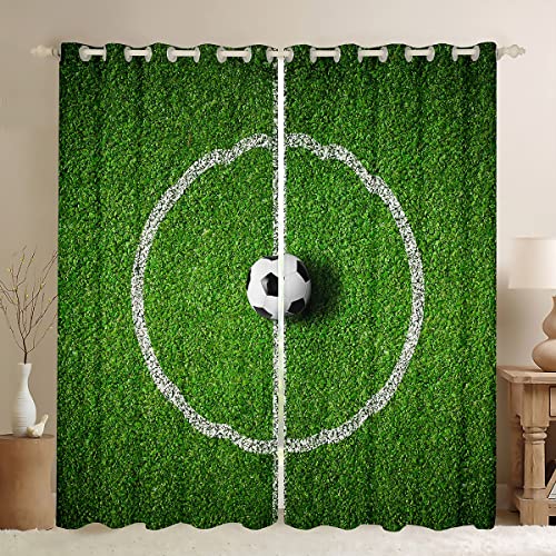 Cortina de fútbol con ventana de balón de fútbol para dormitorio, campo de fútbol, juegos competitivos, cortinas opacas (30%-50%), tratamientos de ventana deportiva W52* L63