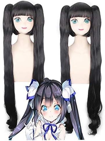 Cosplay Wig Peluca de Cosplay de Anime Sword Oratoria Hestia Kami Sama, pelo sintético ondulado suelto negro, pelucas de Cosplay de Hestia Perucas + gorro de peluca