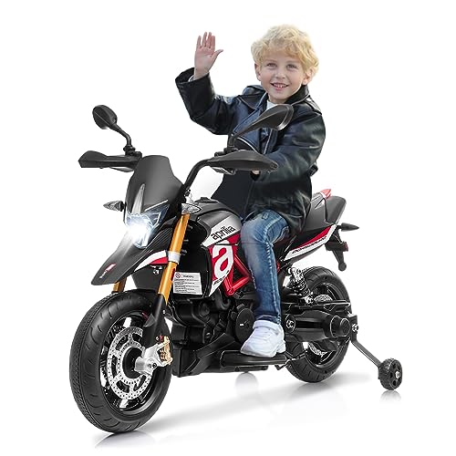 COSTWAY 12V Aprilia Moto Electrica Niños, Motos Eléctricas Infantiles con Ruedas de Soportes, Moto Infantiles Correpasillos con Luces LED y Música, Moto Niño para Niños de 3-8 Años (Rojo)