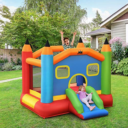 COSTWAY Castillo Hinchable con Tobogán para Niños 273x273x228cm Centro de Juego con Kit de Reparación y Bolsa de Transporte para Parque Patio Jardín (Sin Soplador)