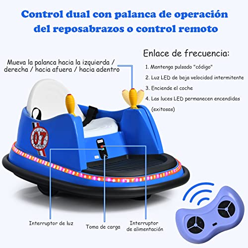 COSTWAY Coche de Parachoques para Niños, Auto Eléctrico Chocador 6 V con Luces Coloreadas, Música, Giratorio 360°, Joystick Simplificado, 2,4G Mando, Vehículo Montable de Batería niños 2-5 Años (azul)